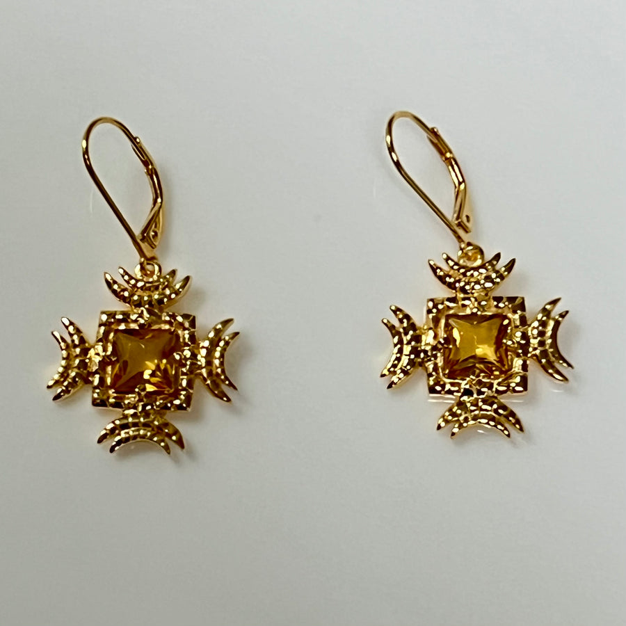 Tableau earring citrine 18 kt gold plate