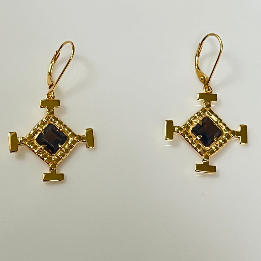 Vision earring smoky quartz 18 kt gold plated