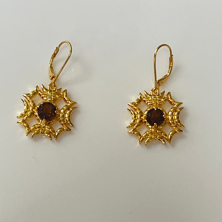 Witness earring smoky quartz quartz 18 Kt gold plate