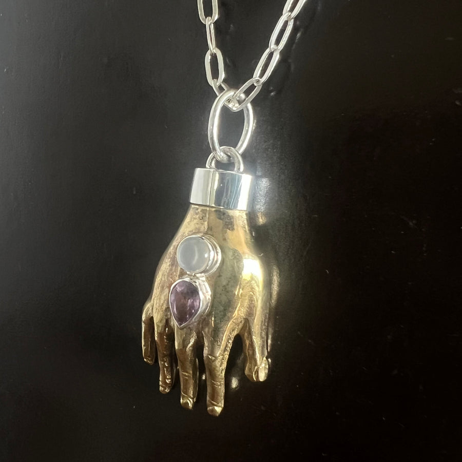 Nana Aba Hand Amulet moonstone and amethyst