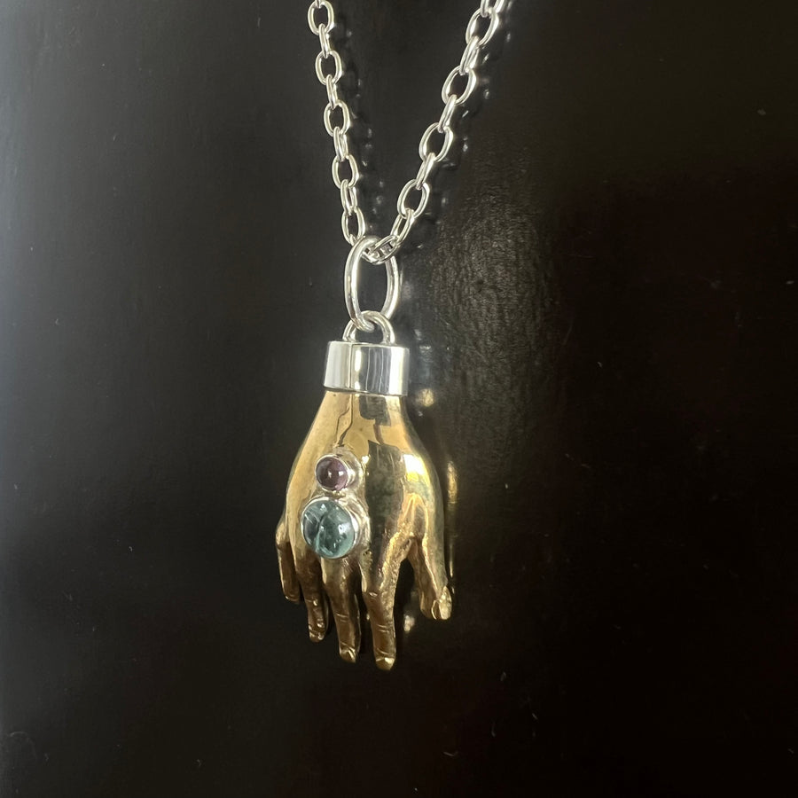Nana Aba Hand Amulet Aqua marine and amethyst cabochon