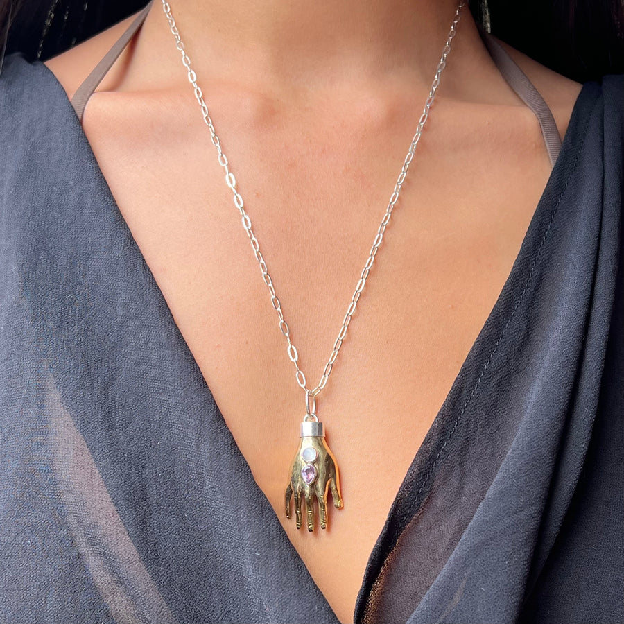 Nana Aba Hand Amulet moonstone and amethyst