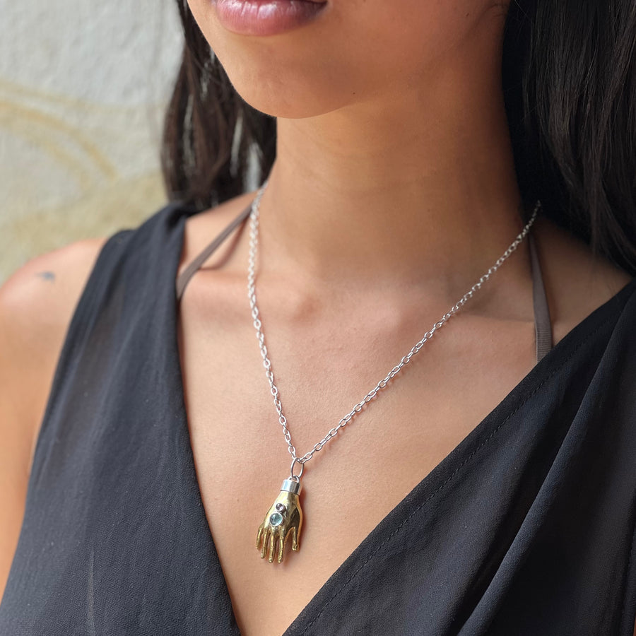 Nana Aba Hand Amulet Aqua marine and amethyst cabochon